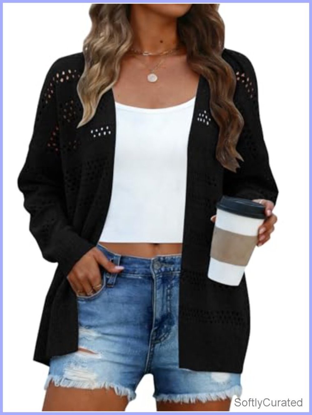 Crochet Cardigan Sweater Lightweight Open Front Long Sleeve Kimono